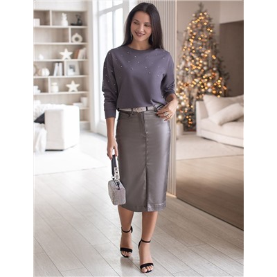 Свитшот из эластичного футера с принтом стразами