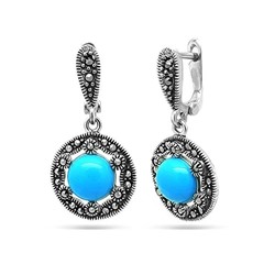 Серьги из серебра бирюза пресс., марказит, SL-AGA39