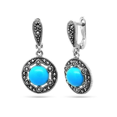Серьги из серебра бирюза пресс., марказит, SL-AGA39