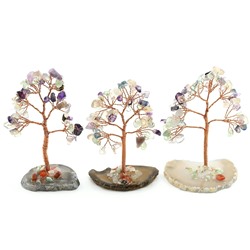 Дерево счастья на срезе агата с флюоритом 55*35*90мм