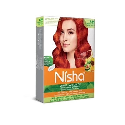 COPPER RED 5.64 Nisha Creme Hair Color (МЕДНО-КРАСНЫЙ 5.64 крем-краска для волос, Ниша), 20 г + 20 мл + 6 мл.