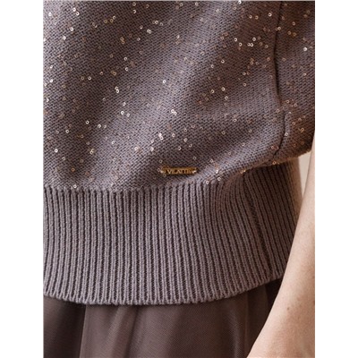 Джемпер с цельнокроенным коротким рукавом из хлопковой пряжи с пайетками.