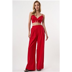 Брюки палаццо льняные красные