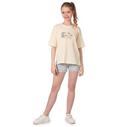 Комплект детский (футболка/шорты) Бежевый/голубой