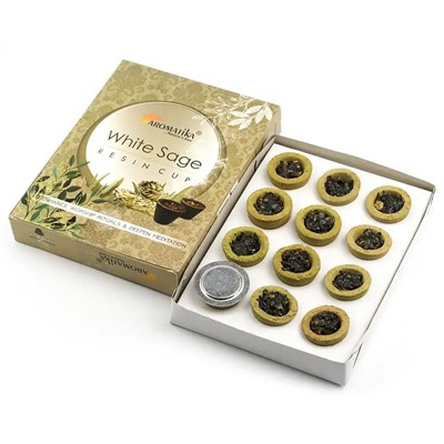 WHITE SAGE Resin Cup, Aromatika (САМБРАНИ Чашка из смолы БЕЛЫЙ ШАЛФЕЙ, Для улучшения ритуалов поклонения и углубления медитации, Ароматика), 1 уп.