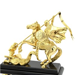 Часы каминные из чароита и долерита "Георгий Победоносец" 150*70*330мм