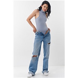 Боди трикотажное серо-голубое