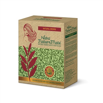 Nisha Nature Mate NATURAL BROWN Natural Henna Based Hair Color (Натуральная краска для волос на основе хны НАТУРАЛЬНЫЙ КОРИЧНЕВЫЙ, Ниша), 90 г.