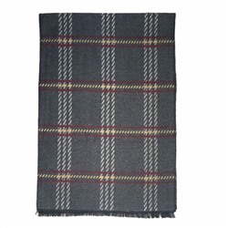 EXQUISITE SCARF, Тёплый мужской СЕРЫЙ шарф, В КЛЕТКУ, С БОРДОВОЙ И ЖЕЛТОЙ ПОЛОСОЙ, 1 шт.