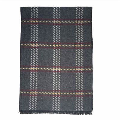 EXQUISITE SCARF, Тёплый мужской СЕРЫЙ шарф, В КЛЕТКУ, С БОРДОВОЙ И ЖЕЛТОЙ ПОЛОСОЙ, 1 шт.