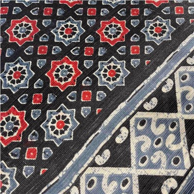 Сари STOBERY SILK с печатным графическим принтом ВОСЬМИУГОЛЬНИКИ, цвет ЧЕРНЫЙ (Size: Onesize, с отрезом для блузы), 1 шт.