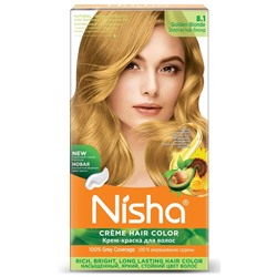 GOLDEN BLONDE 8.1 Nisha Creme Hair Color (ЗОЛОТИСТЫЙ БЛОНД 8.1 крем-краска для волос, Ниша), 60 г + 60 мл +18 мл.