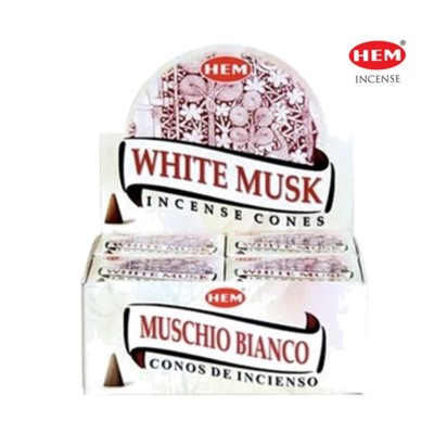 Hem Incense CONES WHITE MUSK (Благовония конусы БЕЛЫЙ МУСКУС, Хем), уп. 10 конусов.