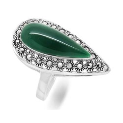 Кольцо из серебра зеленый агат, марказит, SL-AGA42