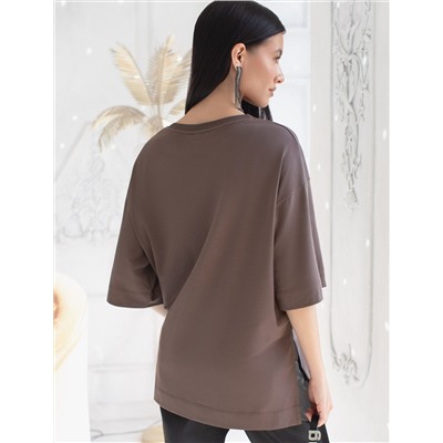 Футболка оверсайз с принтом стразами из премиального хлопка с эластаном