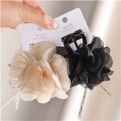 Заколка-краб для волос с цветком и перьями, 8 см.