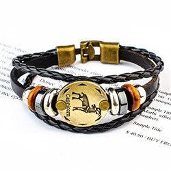 Кожаный браслет с застёжкой Знаки Зодиака CAPRICORN - КОЗЕРОГ (кож. зам., длина 21 см.), 1 шт.
