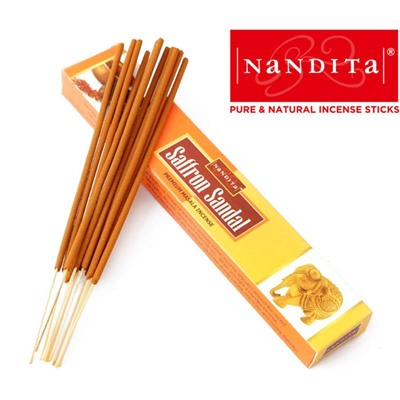 SAFFRON SANDAL Premium Masala Incense, Nandita (ШАФРАН САНДАЛ премиум благовония палочки, Нандита), 15 г.