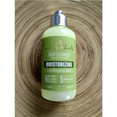 Body Cleanser GREEN TEA & ALOE VERA Moisturizing, Indian Khadi (Средство для душа ЗЕЛЕНЫЙ ЧАЙ И АЛОЭ ВЕРА увлажнение, Индиан Кхади), 200 мл.