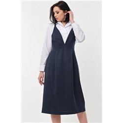 Сарафан офисный миди под блузку темно-синий