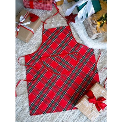 Фартук с карманом "Шотландская клетка" рогожка хлопок 100%