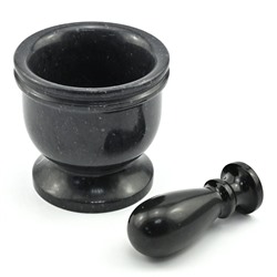 Ступка из мрамора черного 100*100*100мм, пест 40*90мм