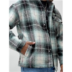 Куртка рубашка шерстяная в клетку мужская демисезонная зеленого цвета 58592Z
