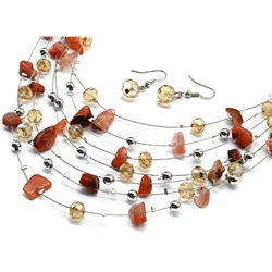 Колье, Серьги 7нитей из сердолика и циркона, 45см