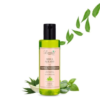 NEEM & ALOE VERA Face Wash, Luster (НИМ И АЛОЭ ВЕРА травяной гель для умывания без сульфатов и парабенов С ЭКСТРАКТОМ ТУЛСИ, Ластер), 110 мл.