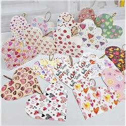 Набор открыток-валентинок 10 шт. в форме сердечек с блестками, без подписей 8*7 см.