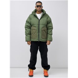 Куртка молодежная мужская зимняя с капюшоном цвета хаки 25307Kh