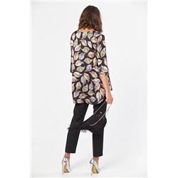 Блузка атласная свободная с принтом на черном