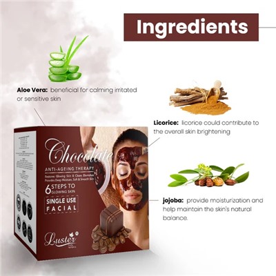 COCOLATE Anti-Ageing Therapy Facial Kit, Luster (ШОКОЛАД антивозрастной набор для ухода за лицом, Ластер), 1 уп. (40 мл.)