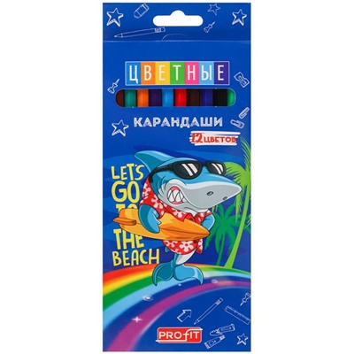 Карандаши цветные 12 цв. Profit Shark Surf пластик Проф-Пресс КЦ-1490