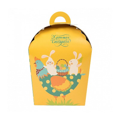 Коробка для кулича "Зайчики, оранжевая" 17*17*26 см