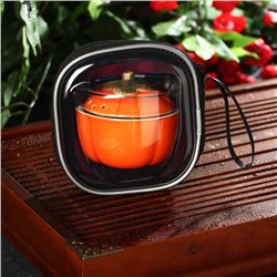 Набор для чайной церемонии керамический «Тыква», 5 предметов: гайвань 200 мл, малая чаша 60 мл, большая чаша 210 мл, тряпка, сумка, посуда для Хэллоуина, цвет оранжевый