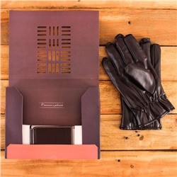 Подарочный набор "Любимому папе": перчатки и зажим для денег, экокожа