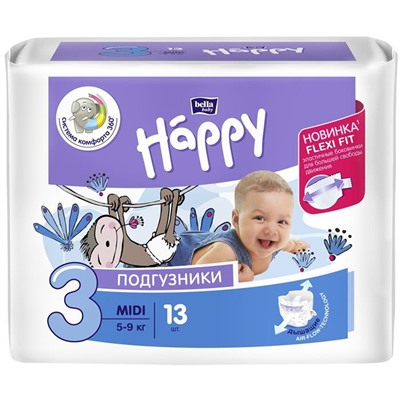 Подгузники BELLA HAPPY 3 Миди (5-9кг) 13шт.