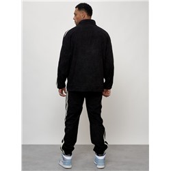 Спортивный костюм мужской модный из микровельвета черного цвета 15015Ch
