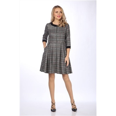 Lady Style Classic 1728 серый_с_розово-желтой_клеткой, Платье