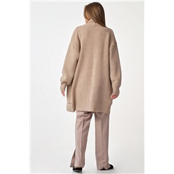 Кардиган вязаный оверсайз удлиненный с карманами бежевый меланж