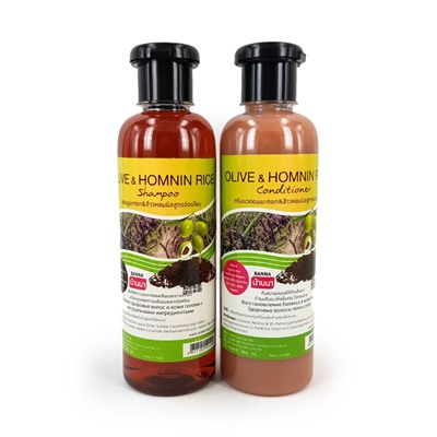 OLIVE & HOMNIN RICE, Combo SHAMPOO+CONDITIONER, Banna (ОЛИВКА И ЧЕРНЫЙ РИС, Набор ШАМПУНЬ и КОНДИЦИОНЕР здоровье волос и кожи головы, Банна), 360 мл. + 360 мл.