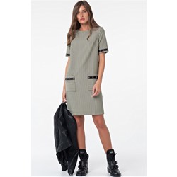 Платье повседневное прямое в полоску на хаки