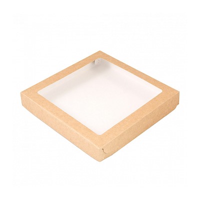 Коробка для печенья 20*20*3 см, Крафт с окном