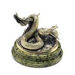 Композиция из бронзы "Змея" на камне змеевик 100*100*90мм