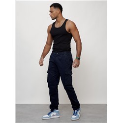 Джинсы карго мужские с накладными карманами темно-синего цвета 2404TS