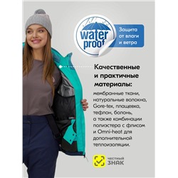Горнолыжный костюм женский зимний бирюзового цвета 0707Br