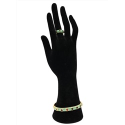 Браслет и кольцо на руку с эмалью и цирконами цв.мятный, 15см