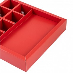 Коробка с обечайкой под шоколадку и 8 конфет, красная с окном 19,5*19*3,8 см
