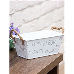 Кашпо для цветов металлическое, прямоуголное, FLOWER, белый